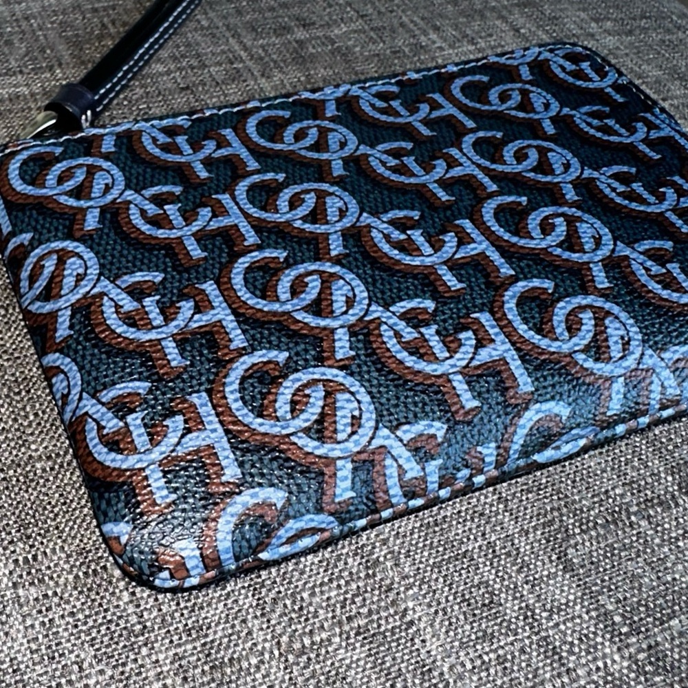 COACH Monogram Print Corner Zip Wristlet in Navy - Picture 5 of 13